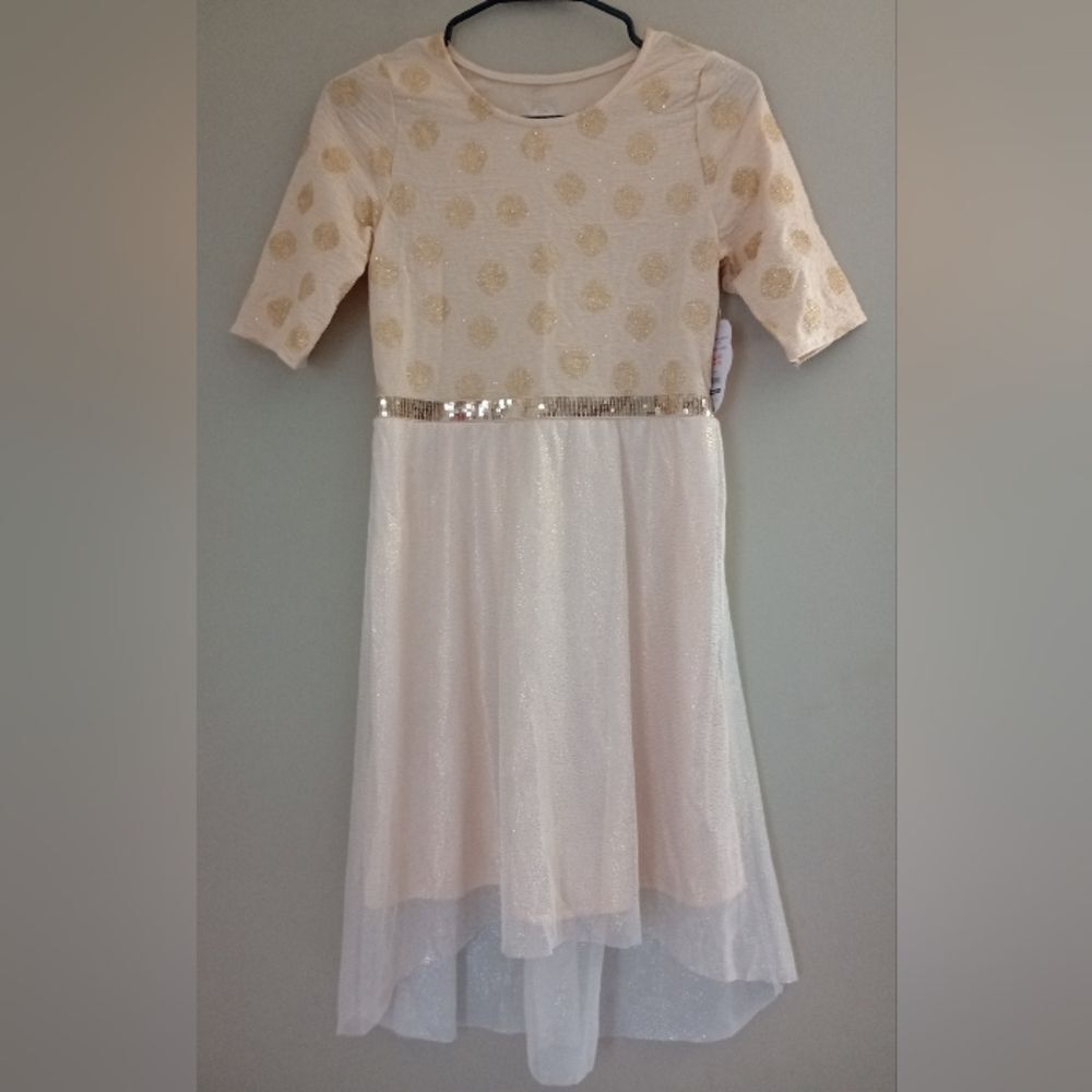 NWT Wonder Nation Gold Shimmer High Low Short Sleeve Dress Size XL 14/16
